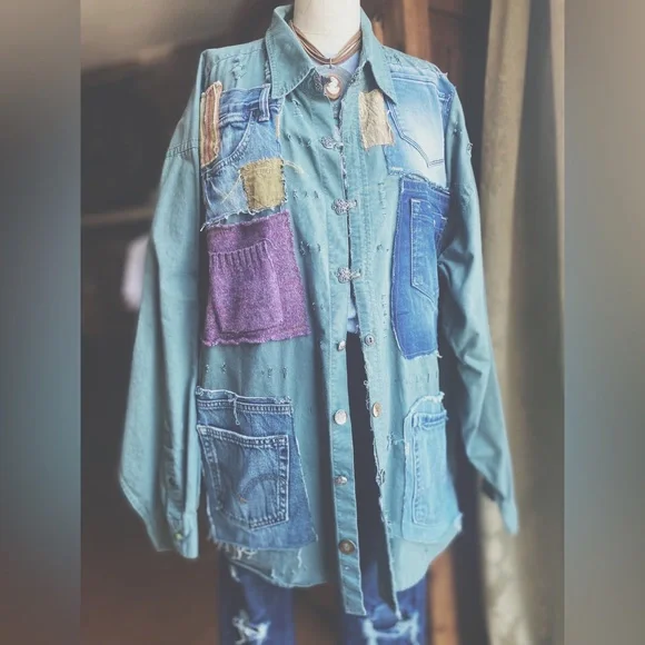 OOAK Custom Patchwork Utility Jacket The Sasha Artisan Reworked XXL - Picture 15 of 15